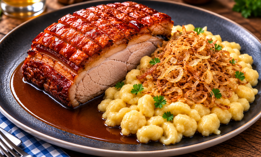 Krustenbraten mit Käsespätzle beim schwäbischen Kochkurs bei DIE BINE in Weißenhorn